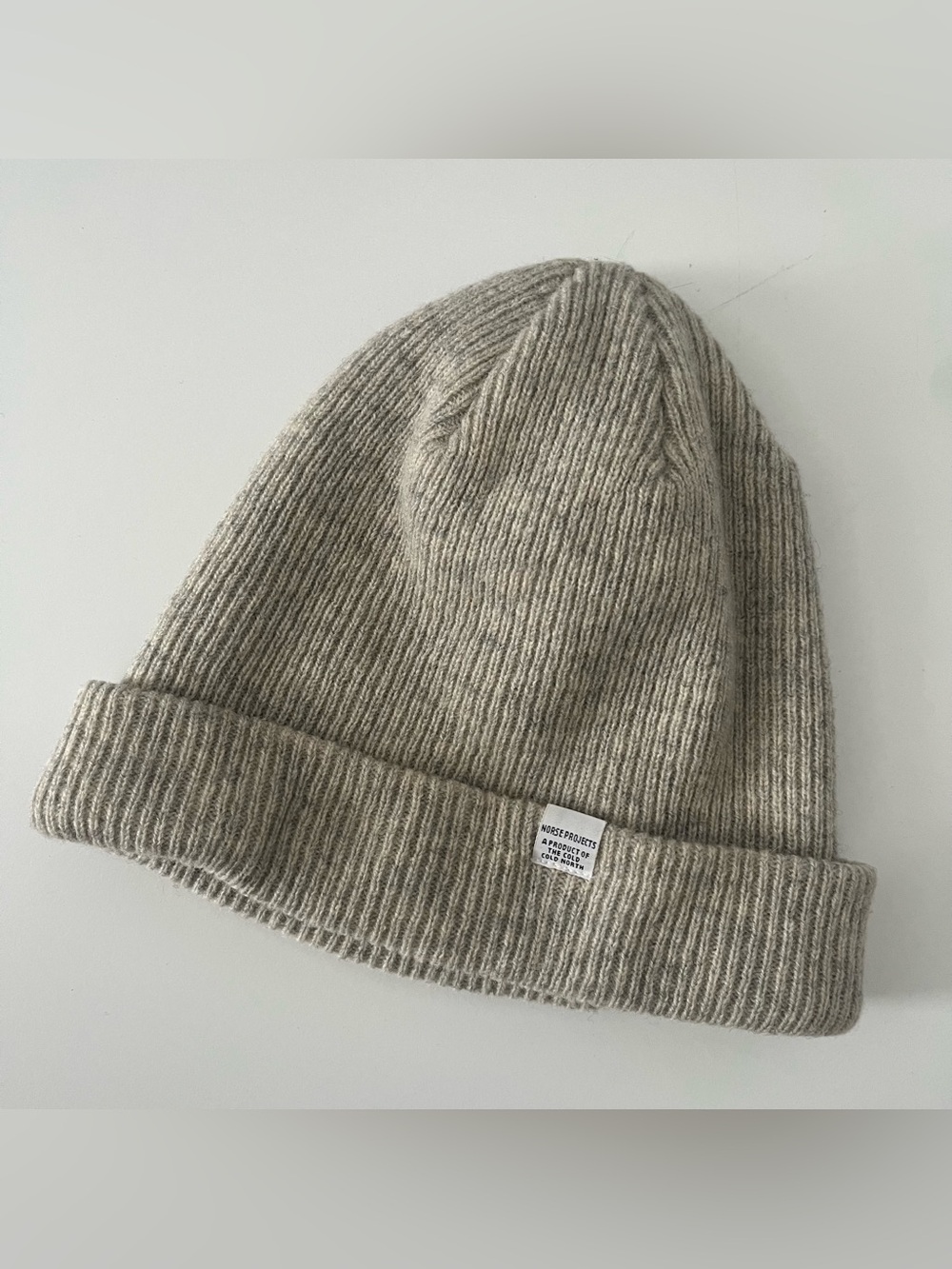 Norse Projects Light Beige Ribbed Cuffed Wool Beanie